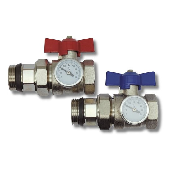 Rechte hoofdkraan vloerverwarming met manometer