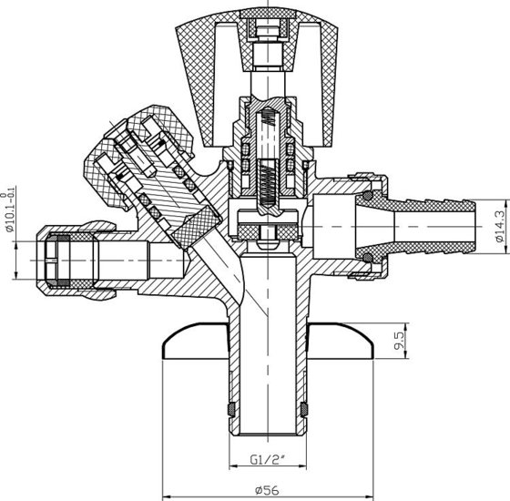 Angle stop valve double connection