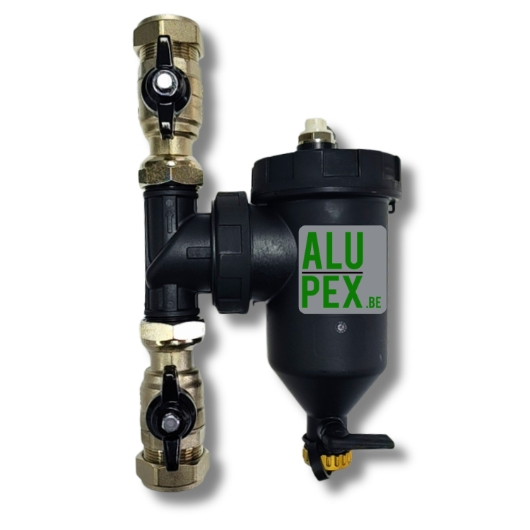 Vuilafscheider met magneet 28mm met afsluitkranen