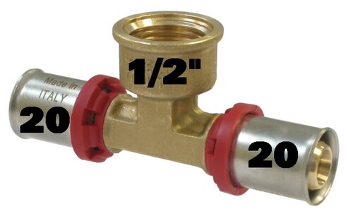T press-fitting 20mm-1/2"-20mm