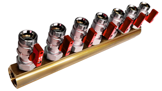 Manifold 7x red with large mini ball valves