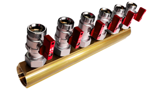 Manifold 6x red with large mini ball valves