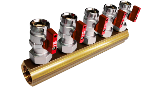 Manifold 5x red with large mini ball valves