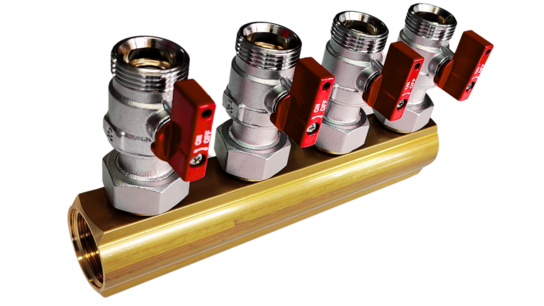 Manifold 4x red with large mini ball valves