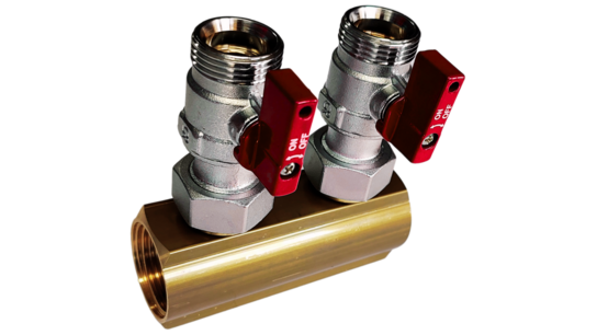 Manifold 2x red with large mini ball valves