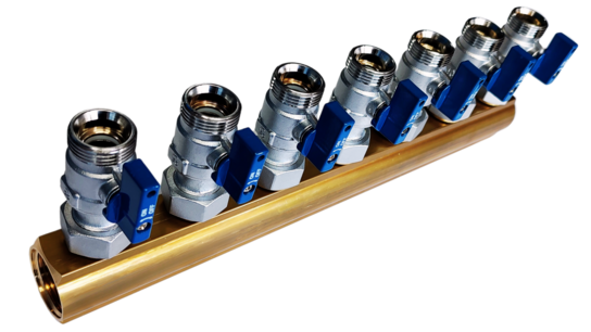 Manifold 7x blue with large mini ball valves