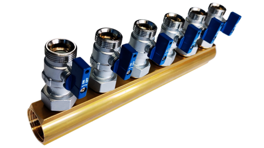 Manifold 6x blue with large mini ball valves