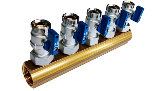 Manifold 5x blue with large mini ball valves