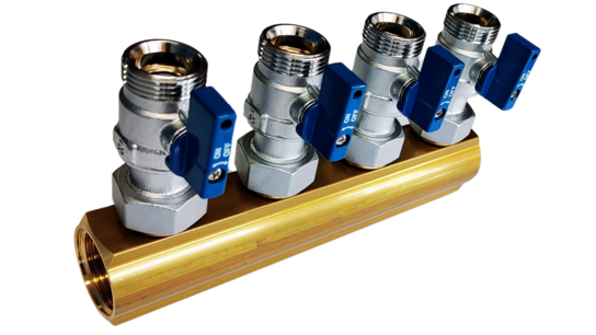 Manifold 4x blue with large mini ball valves