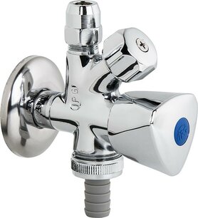 Angle stop valve double connection